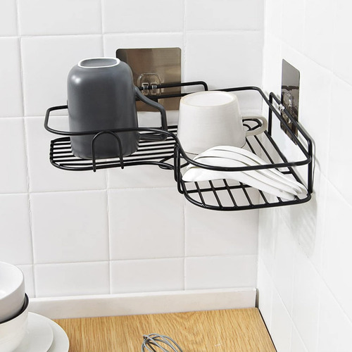 Estante Esquinero De Ducha Repisa Organizadora Baño Multiuso Color Negro - Estante Repisa Organizadora Baño Rejillas