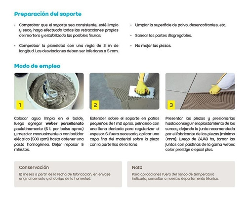Imagen 4 de 6 de Mezcla Adhesiva Weber Porcelanato X 30kg