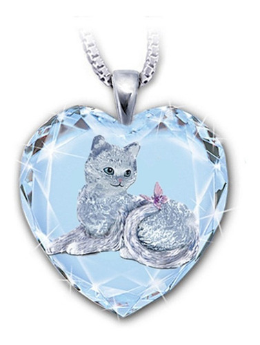 Collar Novedoso -corazón De Cristal- Con Figura De Gato   