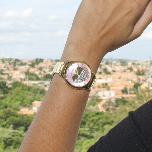 Kit Relogio Lince Feminino Lrgj139l Kn53 Folheado 18k Rosa Cor da correia Dourado Cor do bisel Dourado