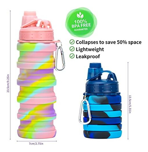 Botellas De Agua Plegables, Paquete De 2 Botellas De Agua De
