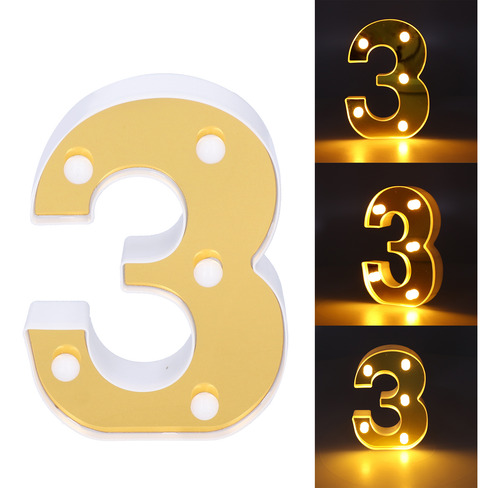Letrero Led Dorado Número 3 Decorativo Para Bodas