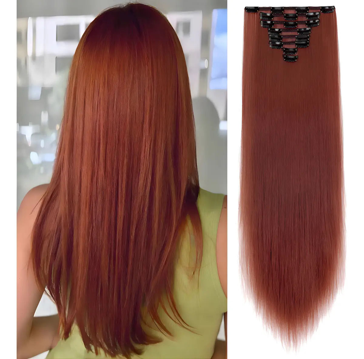 Imagen de Clip En Extensiones De Cabello 8 Piezas De Cabeza Completa Color Rojo Cobre