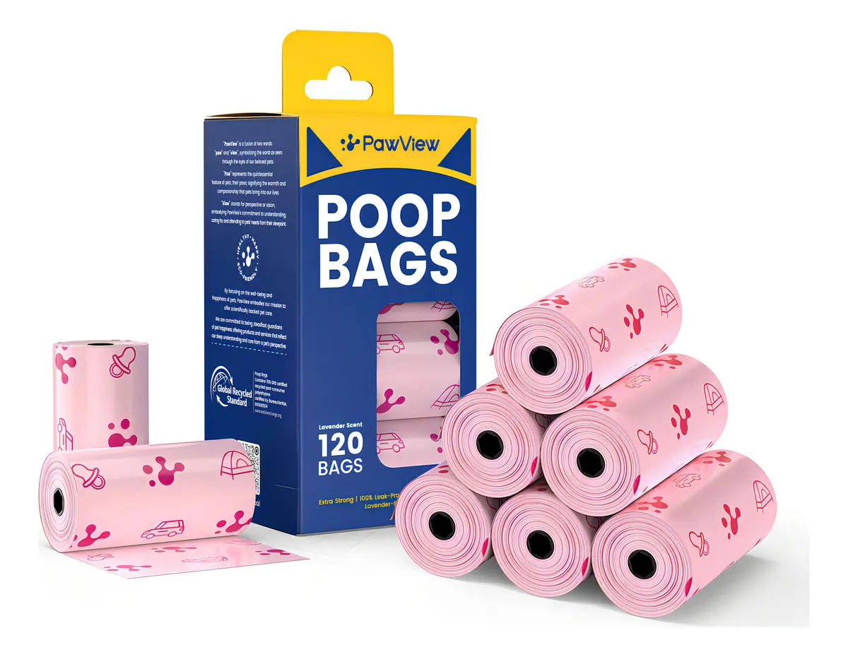 Pawview 8 Rolos Refil Cata Caca Coco Pet Biodegradável Aroma De Lavanda Saco Para Lixo Pet Com 120 Saquinhos Higiênicos