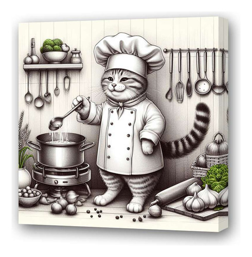 Cuadro 60x60cm Gato Chef Cocina Dibujo Cook Cat M4