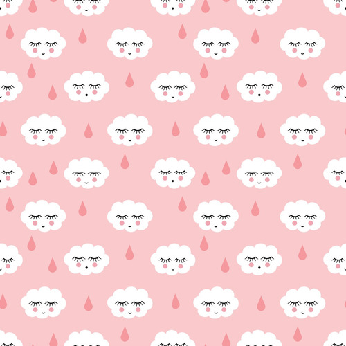 Papel Parede Infantil Adesivo Nuvens & Gotas Rosa 270x57cm