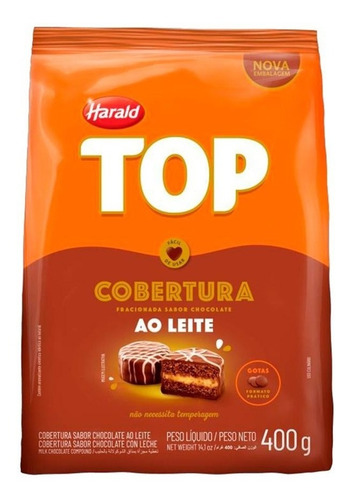 Imagem 1 de 1 de Chocolate Top Harald Gotas Ao Leite Cobertura Frac 400g