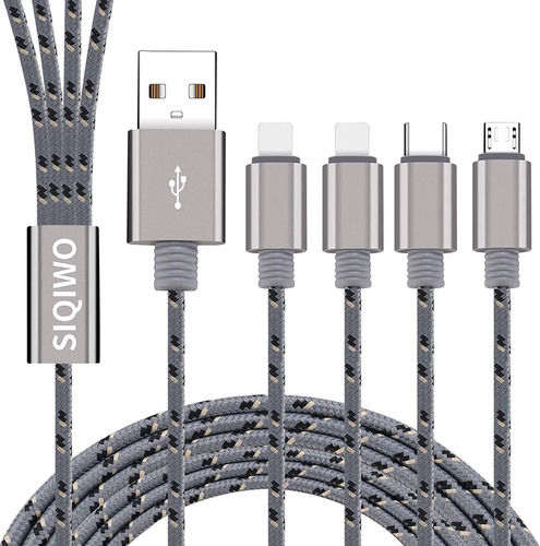 Siqiwo Multi Usb Charger Cable [4ft 3a 2-pack] 4 In 1 Fast C