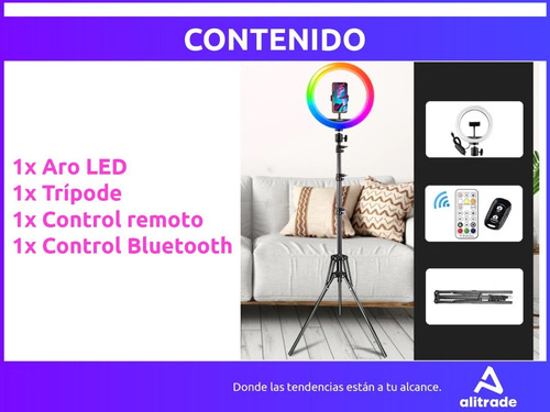 Aro De Luz Led 26 Cm Luz Rgb Calida Fria + Trípode 2.10 Mt