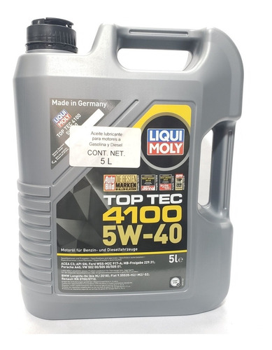 Aceite Sintetico Liqui Moly 5w40 Top Tec 4100 5 L 40000 Km