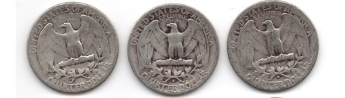 3 Monedas Plata Quarter 1943 P D S Washington Xf Coleccion