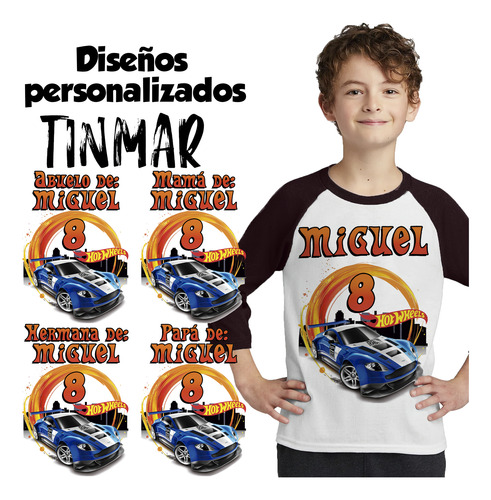 Kit 2 Playeras Raglan 3/4 Hot Wheels Cumpleaños #v95