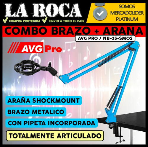 Imagen 3 de 10 de Combo Soporte Araña Shockmount Brazo Articulado Studio
