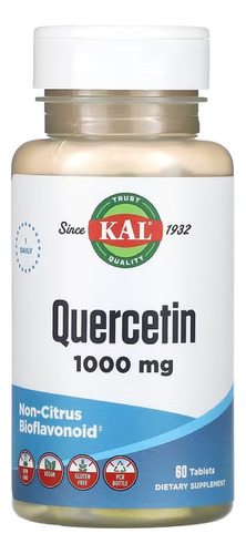 Kal Quercetin 1000 mg 60 comprimidos Suplemento de sabor sem sabor