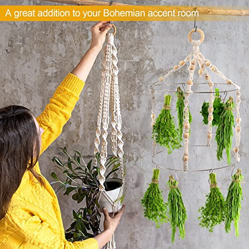 Percha De Secado De Hierbas Boho Doble Macramé 15 Ganc...