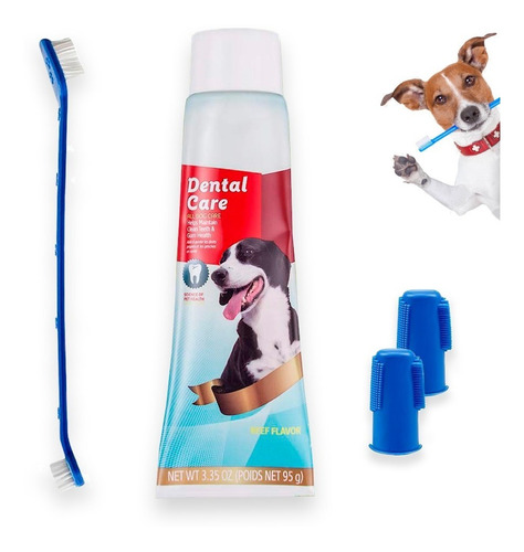 Kit Set Cepillo De Dientes Y Crema Dental Perros Mascotas 