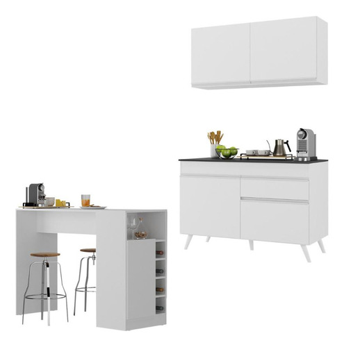 Cozinha Compacta/bancada Americana Veneza Multimóveis Mp2207 Cor Branco