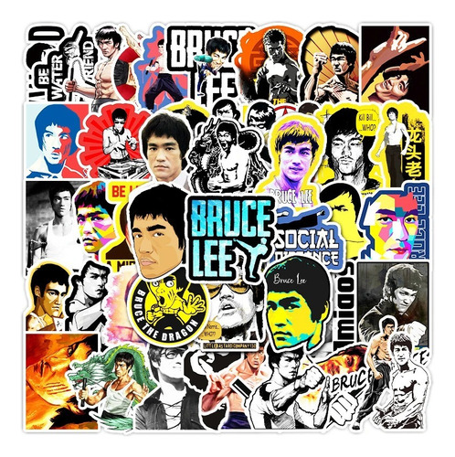 50 Stickers De Bruce Lee - Etiquetas Autoadhesiva