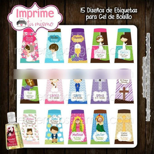 Kit Imprimible Comunion Etiquetas Para Gel 15 Diseños!