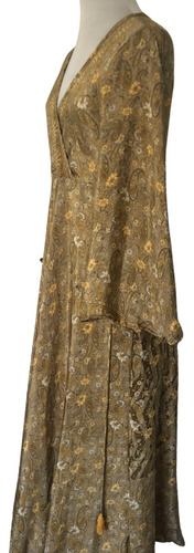Vestido Seda Hindu Mangas Oxford Dorado