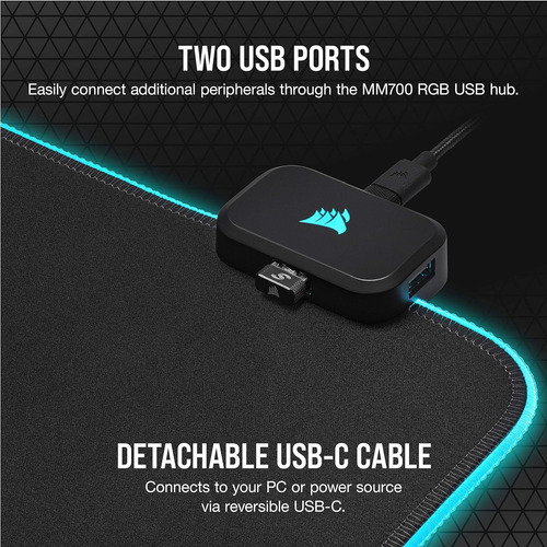 Mouse Pad Corsair Mm700 Rgb, 2 Puertos Usb, 930 X 400 X 4 Mm