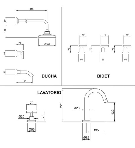 Imagen 6 de 9 de Combo Griferia Adra Peirano Lavatorio Bidet Ducha Plus P