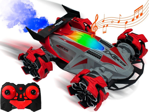 Auto A Radio Control Remoto Efecto Humo Luces Rgb Sonidos Color Gris y rojo Personaje Luces RBG