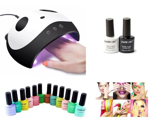 Cabina Led Uv Nail Lamp 36 Watts+ Base+ Top Coat+ 5 Esmaltes