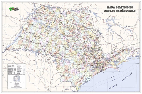 Mapa Político Sp 65x100cm São Paulo Poster Hd