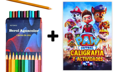 Libro Paw Patrol Caligrafia Y Colorear + Caja 12 Colores