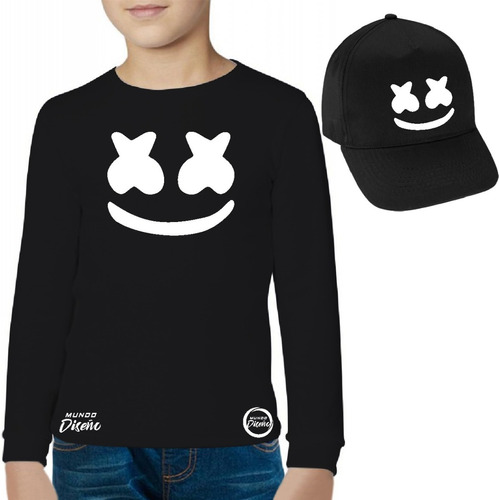 Polera Manga Larga De Niño Dj Marshmello Rostro + Jockey