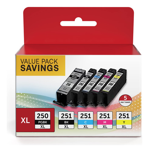 Pgi-250xl Cli-251xl Paquete Económico De 5 Colores, Compat.