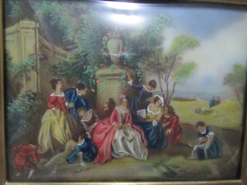 Cuadro Pintado A Mano Firmado Personajes De La Corte (15688) (Usado)