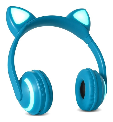 Headphone Orelha De Gato Com Led Bluetooth 5.0 Ear Cat Azul