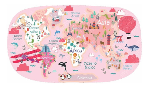 Vinilos Mapas Mapamundi Infantiles Con Animales 80x60