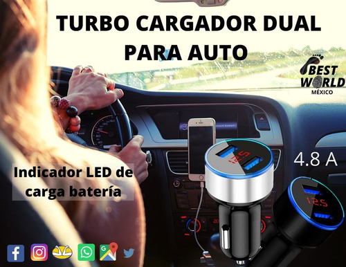 Turbo Cargador P/auto 4.8 A C/indicador De Nivel De Batería