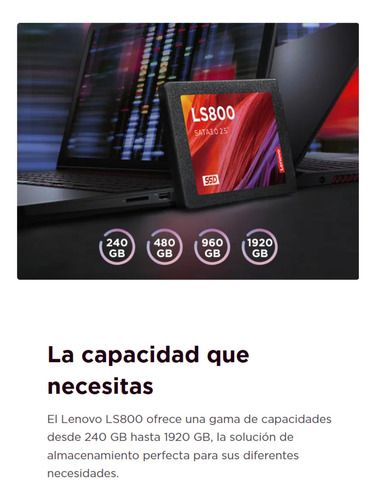 Disco Duro Sólido Interno Ssd Lenovo Ls800 480gb 520/500 Mbs Negro