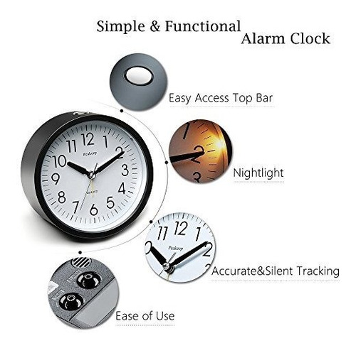 Peakeep Reloj Despertador Silencio Redondo De 4 Pulgadas Con