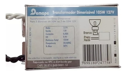 Transformador Dimerizavel Para Halogena Ou Led 105w 12v 127v