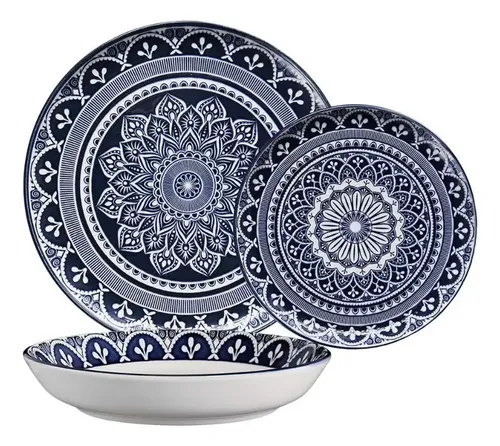 Aparelho De Jantar 18 Pecas Flat Malaga Azul Ceramica Oxford