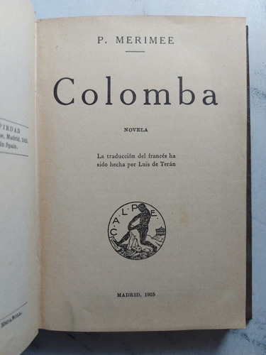 Antiguo Libro Colomba. P. Merimee. Ian 065