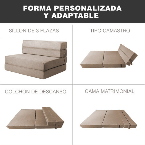 Sofá Cama Matrimonial Plegable, Colchoneta Con Soporte Firmé Color Beige