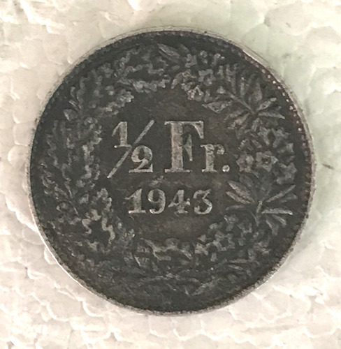 * Suiza 1/2 Franco De Plata 835. Año 1943. Km# 23 (Usado)
