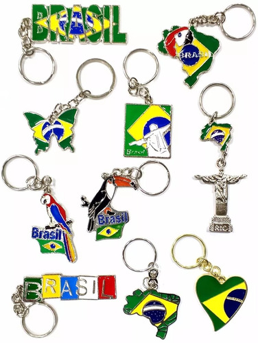  Kit 15 Chaveiros Brasil Bandeira Mapa Ótima Qualidade Lindo