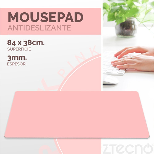 Imagen 3 de 5 de Pad Grande Xl 84x38cm Rosa Gamer Oficina Mouse Y Teclado Pc