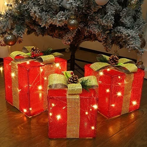 Juego De 3 Cajas De Regalo Iluminadas Guoou Para Decoración