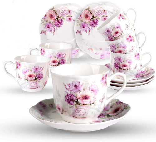 Set De Tazas De Porcelana Guangyang Pack X 6, C/ Platillo