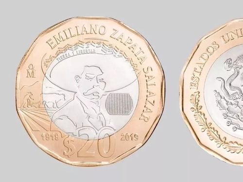 Moneda De 20 Pesos Mexicanos De Emiliano Zapata Salazar 