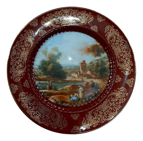 comprar Plato Decorativo Porcelana Tsuji 24k Oro Paisaje