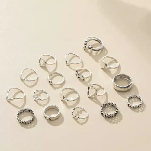 Set Conjunto Anillos Corazón Pluma Geometrico